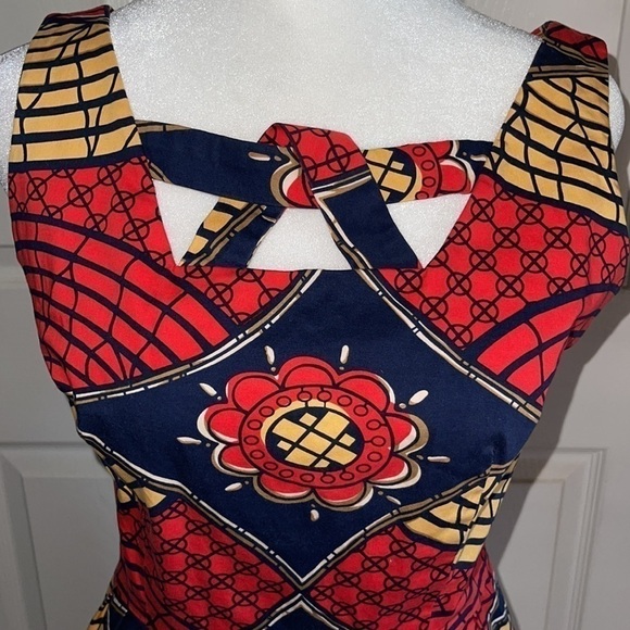 Trashy Diva Red, Blue And Yellow Print Retro Pinup Style Sleeveless Dress - Picture 3 of 5